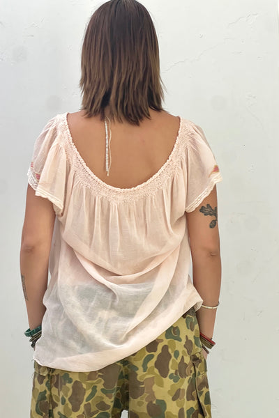Vintage Sheer Hand Embroidered Peasant Top, view 3