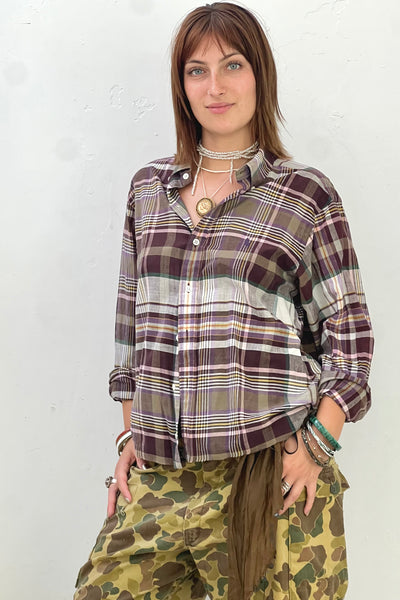 Ralph Lauren Cotton 90s Plaid Cropped Button Down Vintage
