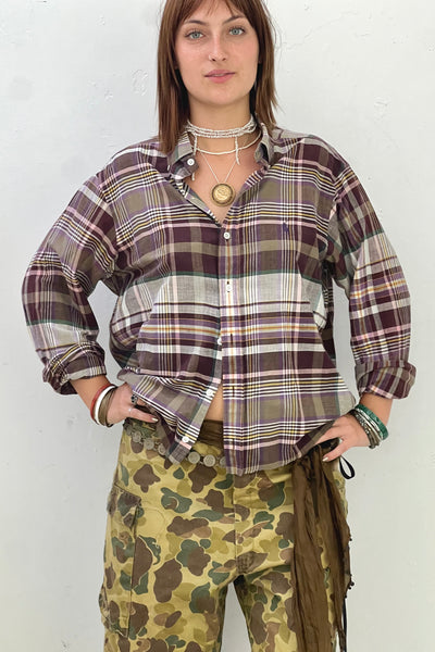 Ralph Lauren Cotton 90s Plaid Cropped Button Down Vintage
