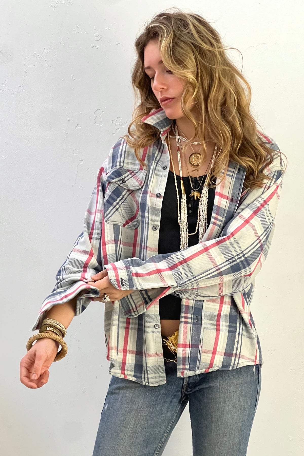 Prentiss Cotton Flannel 1980s Worn Out Woven Super Soft Plaid Button Down Vintage