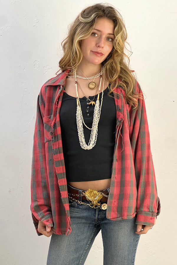 Buffalo Plaid Cotton Flannel 1980s Perfectly Worn Out Woven Super Soft Button Down Vintage