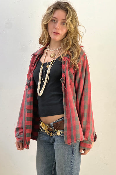 Buffalo Plaid Cotton Flannel 1980s Perfectly Worn Out Woven Super Soft Button Down Vintage