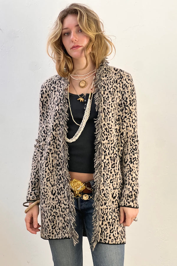 Neiman Marcus Cashmere 2000s Leopard Sweater Jacket Vintage