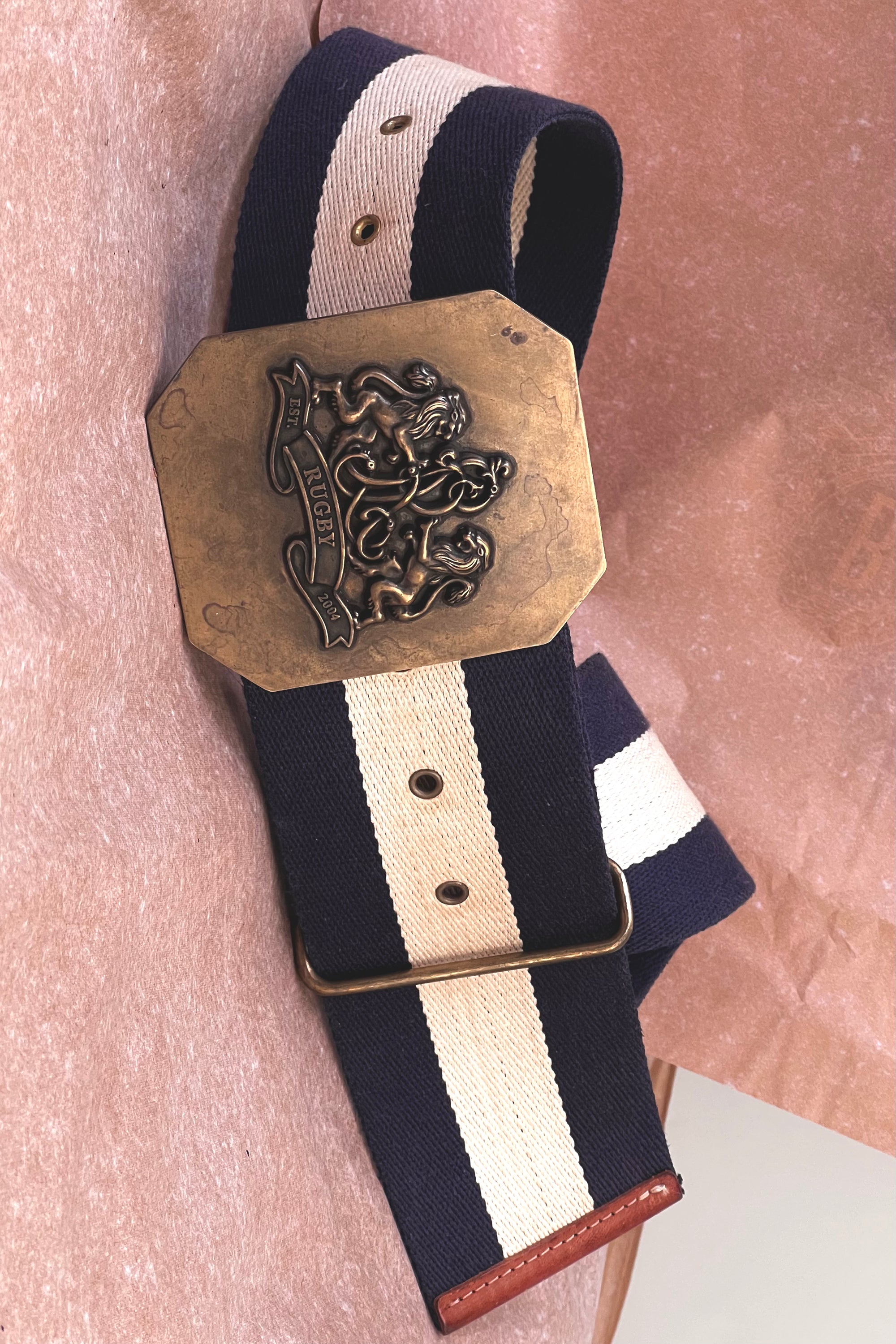 Vintage Ralph Lauren Rugby Brass Buckle and Cotton Webb Belt Selected by Anna Corinna