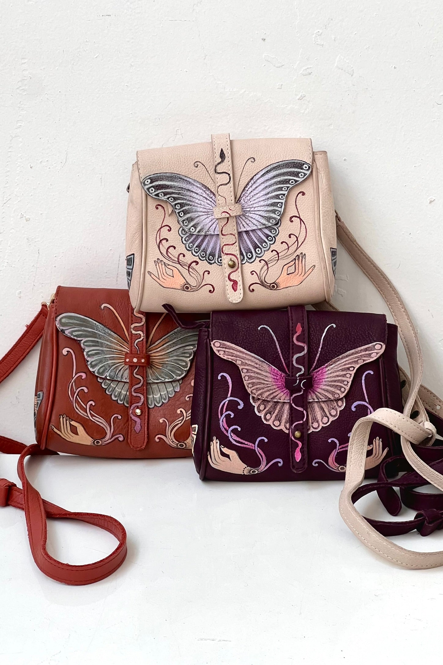 Vintage Hand Painted Leather Butterfly Crossbody Bag Selected by Anna Corinna