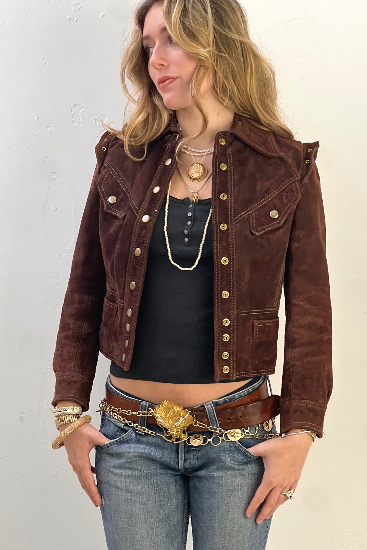 Jacket Suede 1970s Snap Up Cropped Vintage