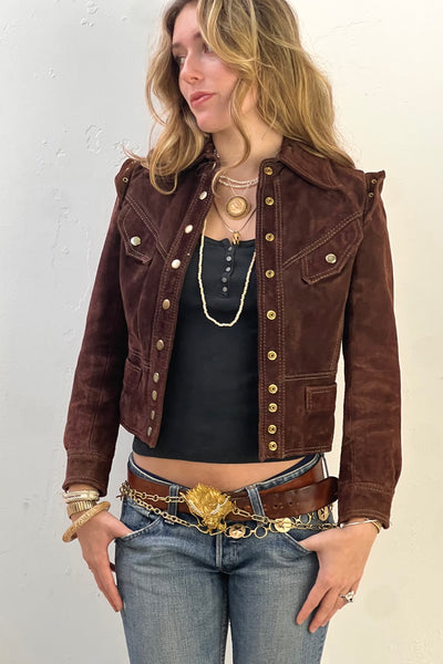 Jacket Suede 1970s Snap Up Cropped Vintage