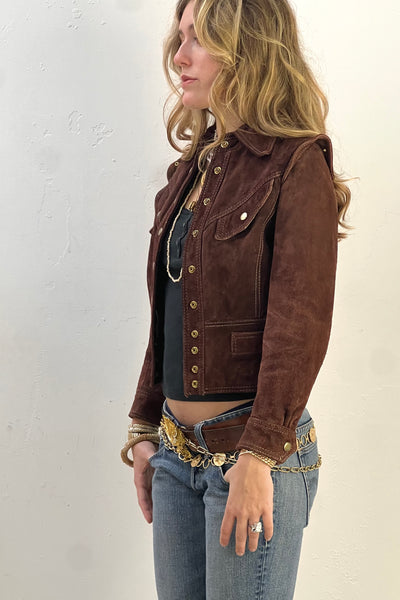 Jacket Suede 1970s Snap Up Cropped Vintage