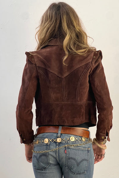 Jacket Suede 1970s Snap Up Cropped Vintage