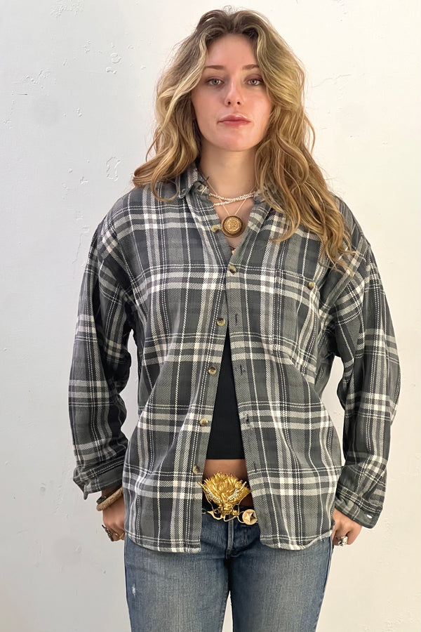 Flannel Cotton 1980s Perfectly Worn Plaid Woven Super Soft Button Down Vintage