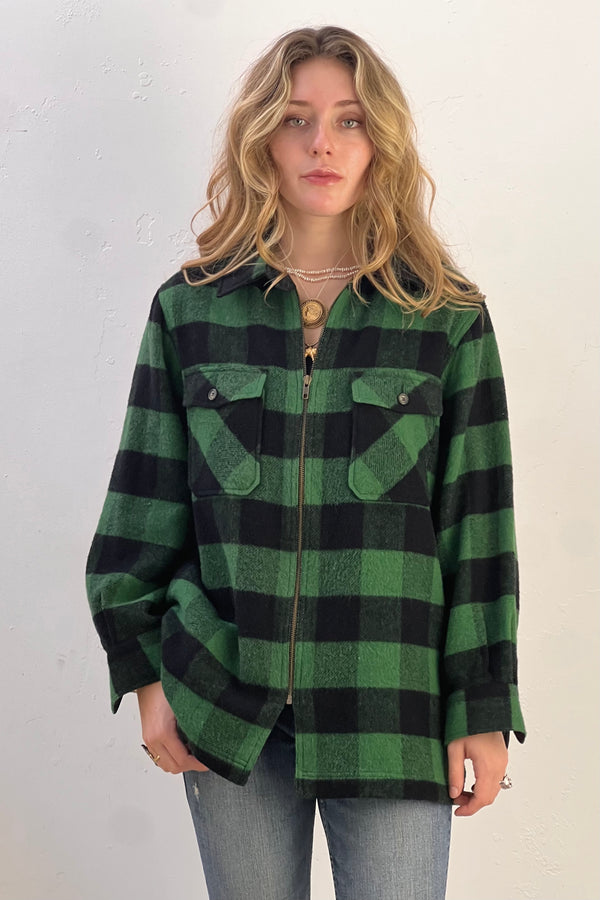 Buffalo Plaid Wool 1970s Zip Up Jacket Vintage