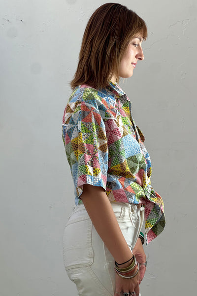 Calico Cotton 70s Patchwork Snap Up Vintage