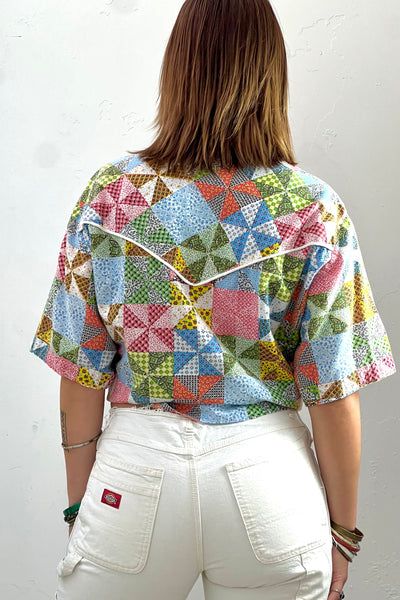 Calico Cotton 70s Patchwork Snap Up Vintage