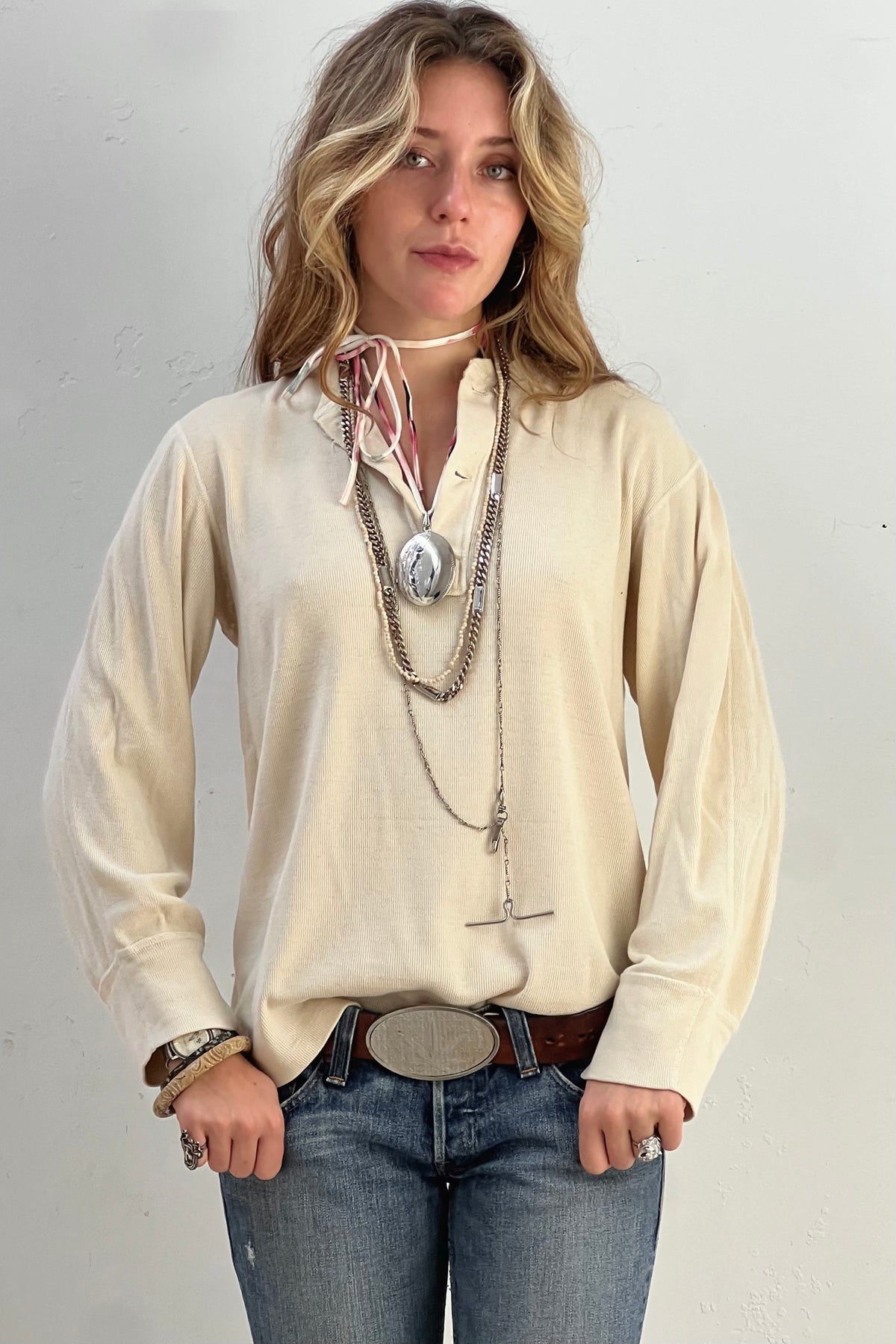 Thermal Cotton 1970s Henley Top Vintage