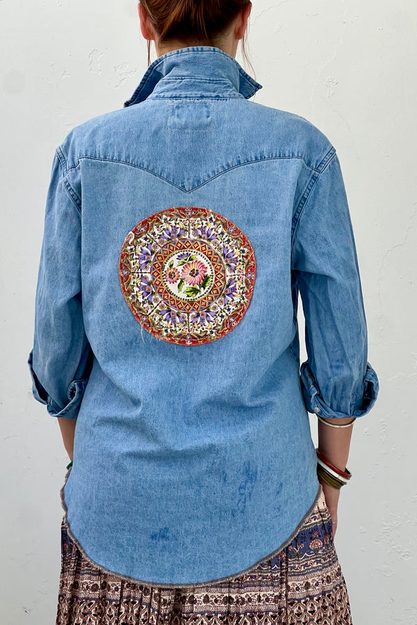 Anna Corinna Reworked Vintage Wrangler Mandala Snap Up Top