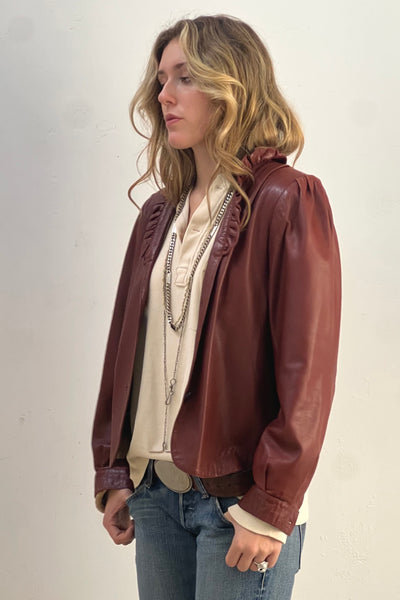 Jacket Leather 1980s Ruffle Collar Vintage