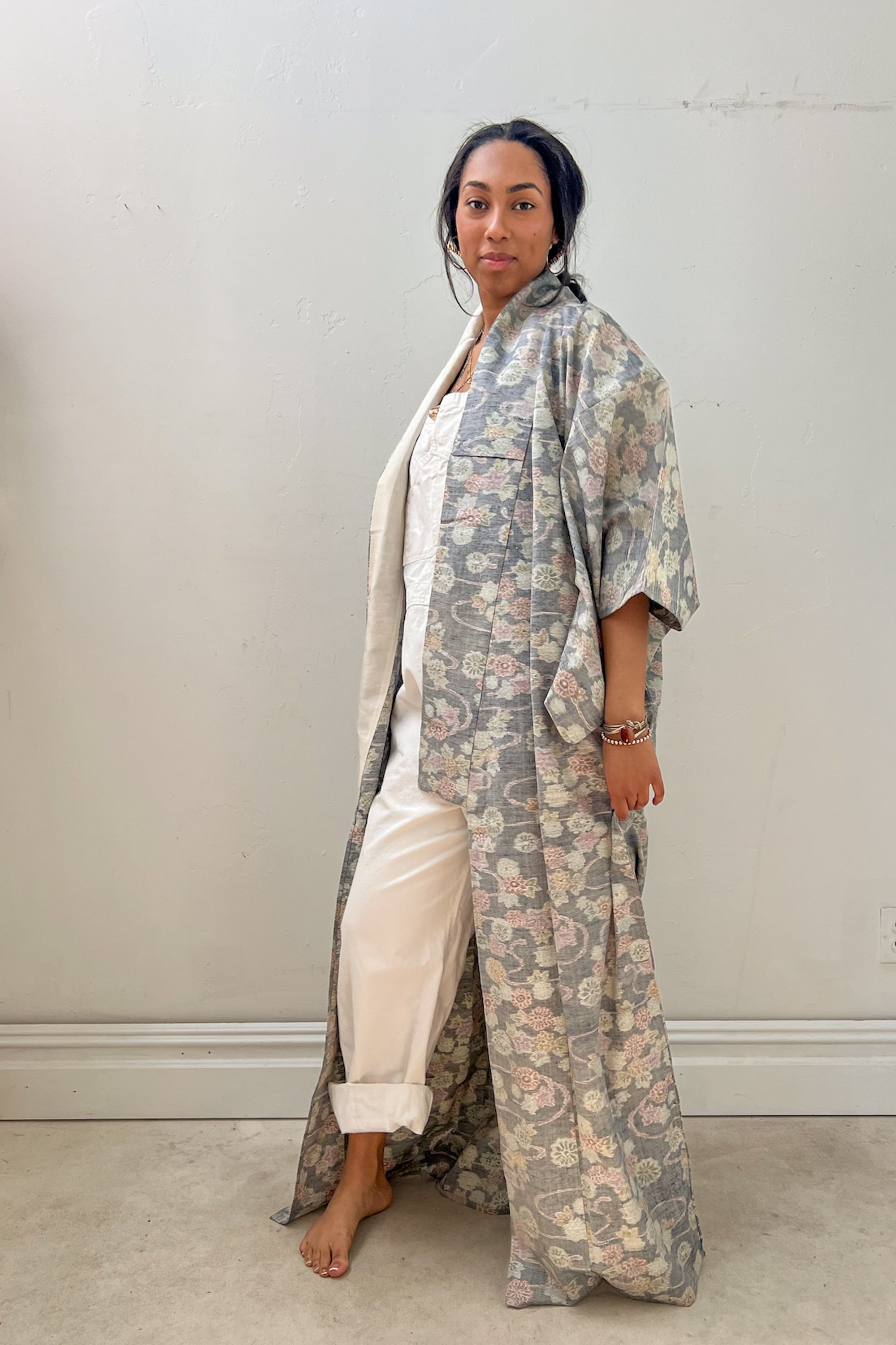 Vintage Woven Silk Flowers Kimono Selected by Anna Corinna