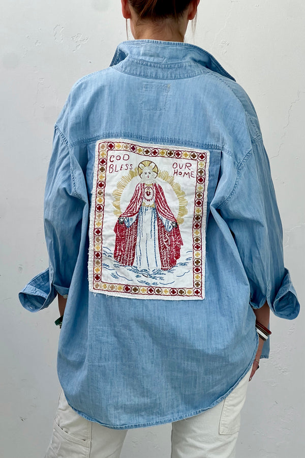 Anna Corinna Reworked Vintage Embroidered Bless Chambray Top