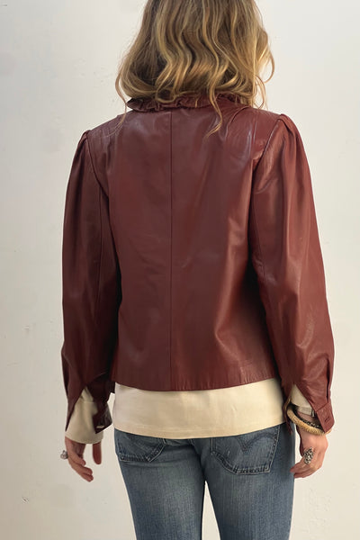 Jacket Leather 1980s Ruffle Collar Vintage