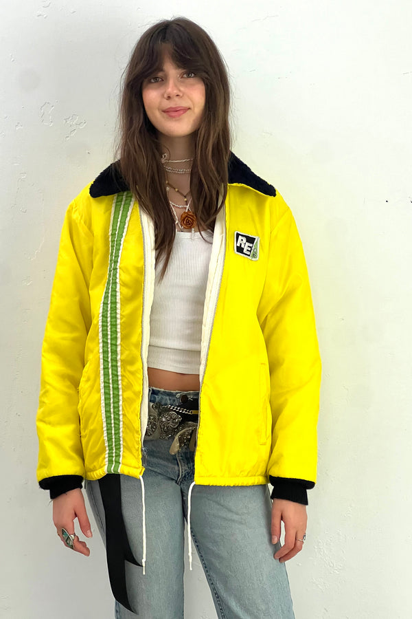 Vintage Sunny Stripe Jacket, Nylon with faux fur collar