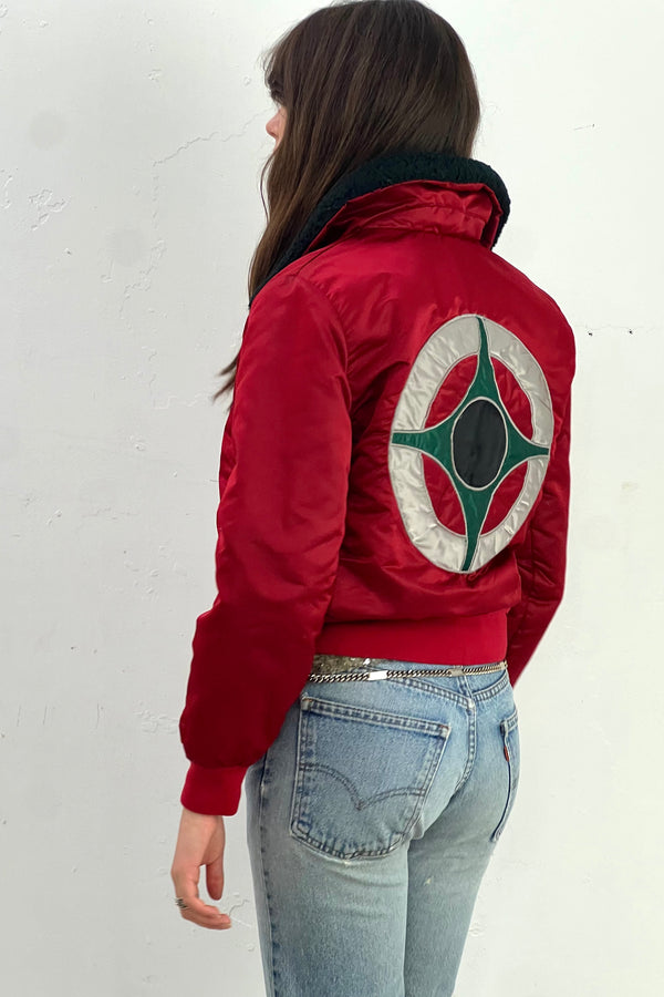 Vintage Satiny The Line Ski Jacket, Nylon, faux fur collar
