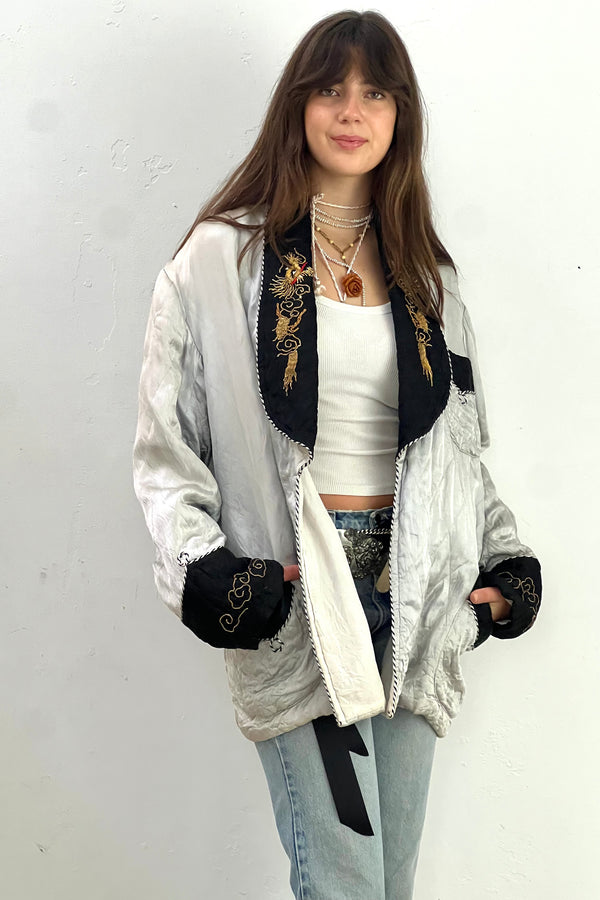 Vintage Silky Quilted Dragon Jacket, Rayon