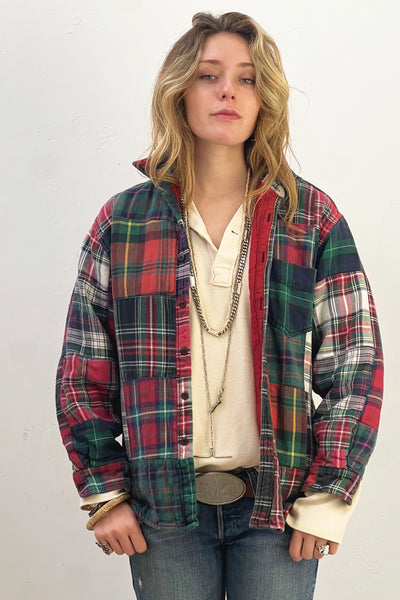 J Crew Flannel Patchwork 1980s Quilted Button Down Vintage