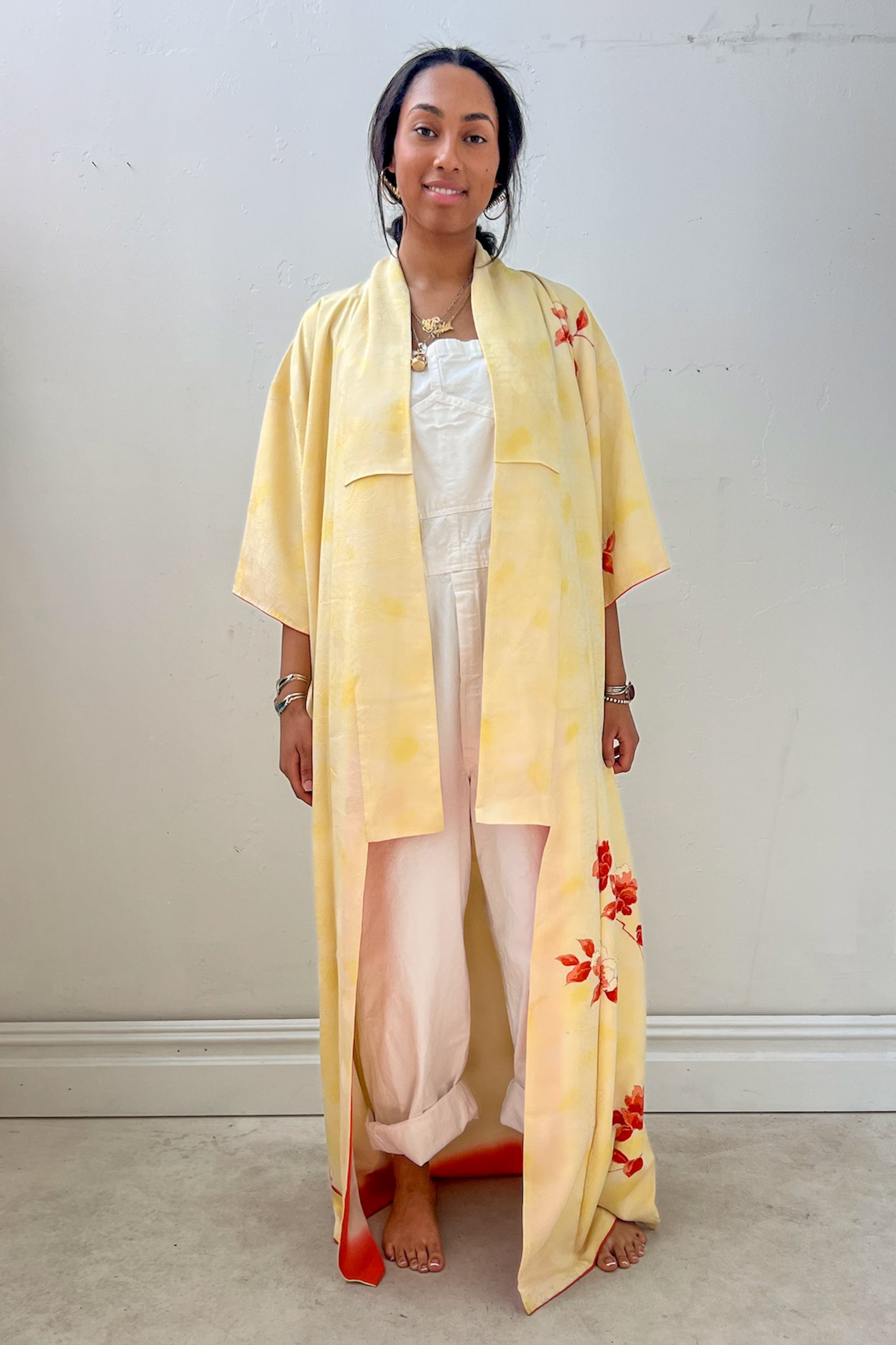 Vintage Sunny Lotus Silk Kimono Selected by Anna Corinna