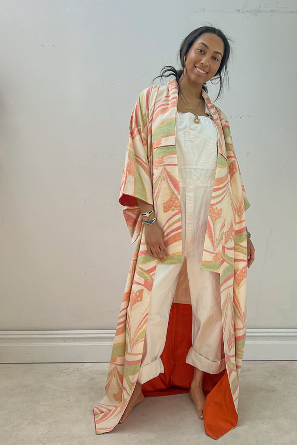 Vintage Sunny Ikat Silk Kimono, size L