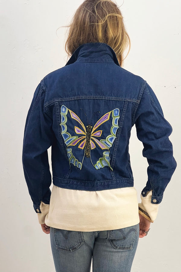 Ranchcraft Denim 1970s Hand Embroidered Butterfly JC Penney Jean Jacket Vintage