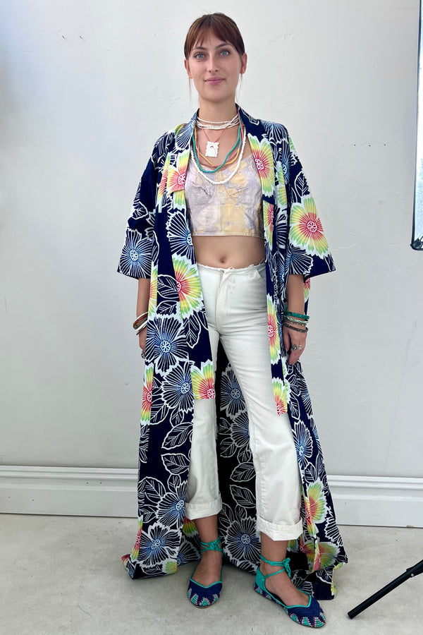 Vintage Kimono Flowers Cotton