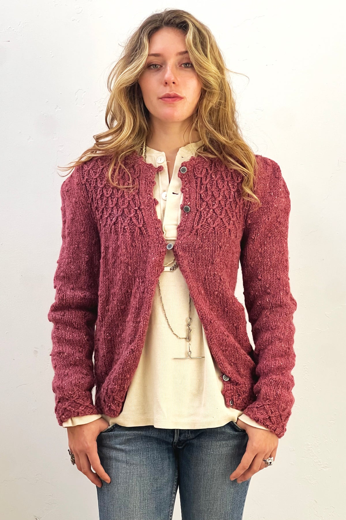 Sweater Wool 1980s Hand Knit Cardigan Vintage