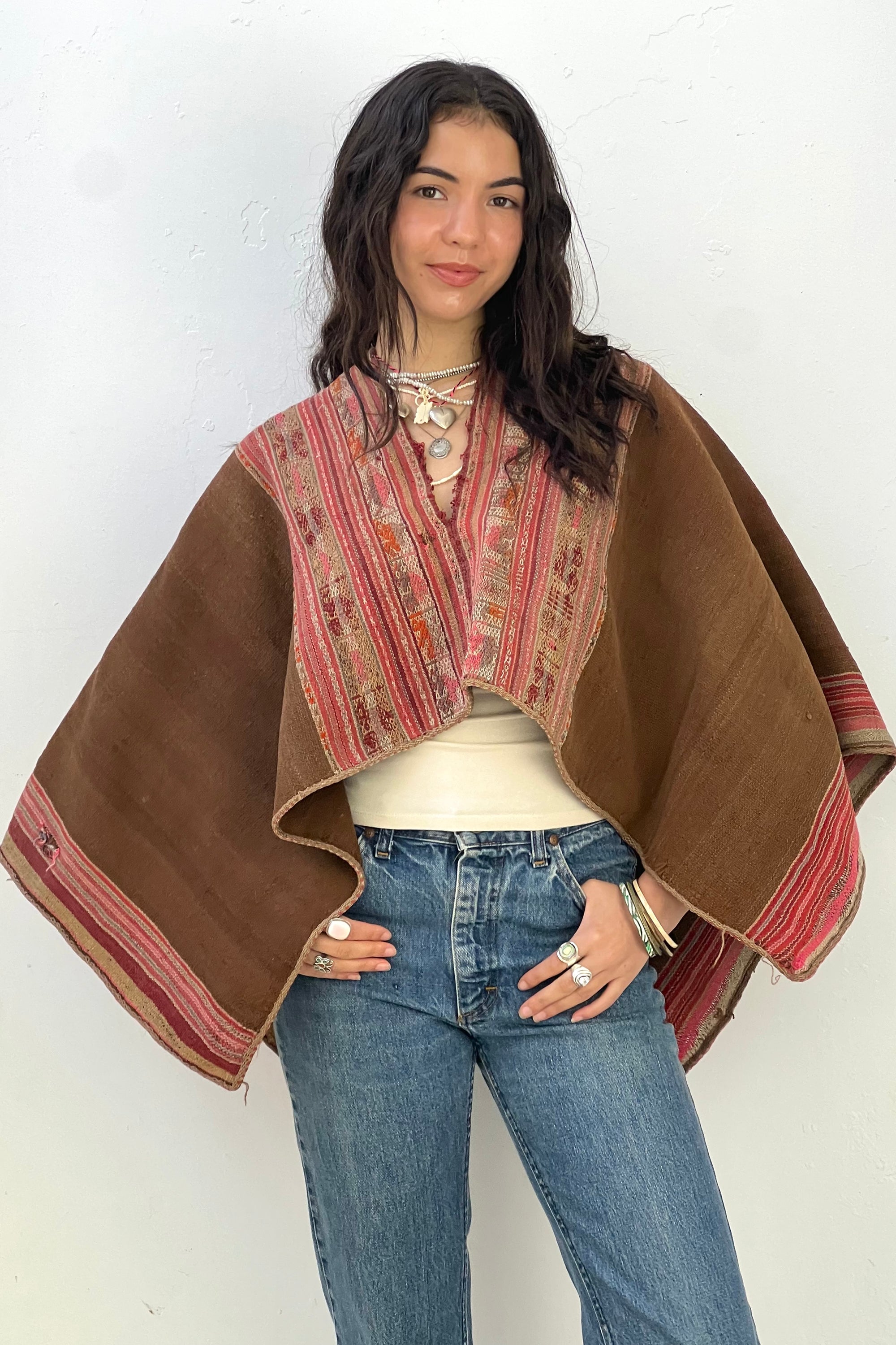 Anna Corinna Reworked Vintage Hand Woven Wool Poncho Top