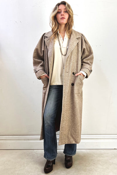 Coat Herringbone Wool 90s Amazing Maxi Vintage