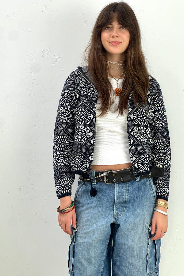 Vintage Zip Up Cardi Sweater, Acrylic