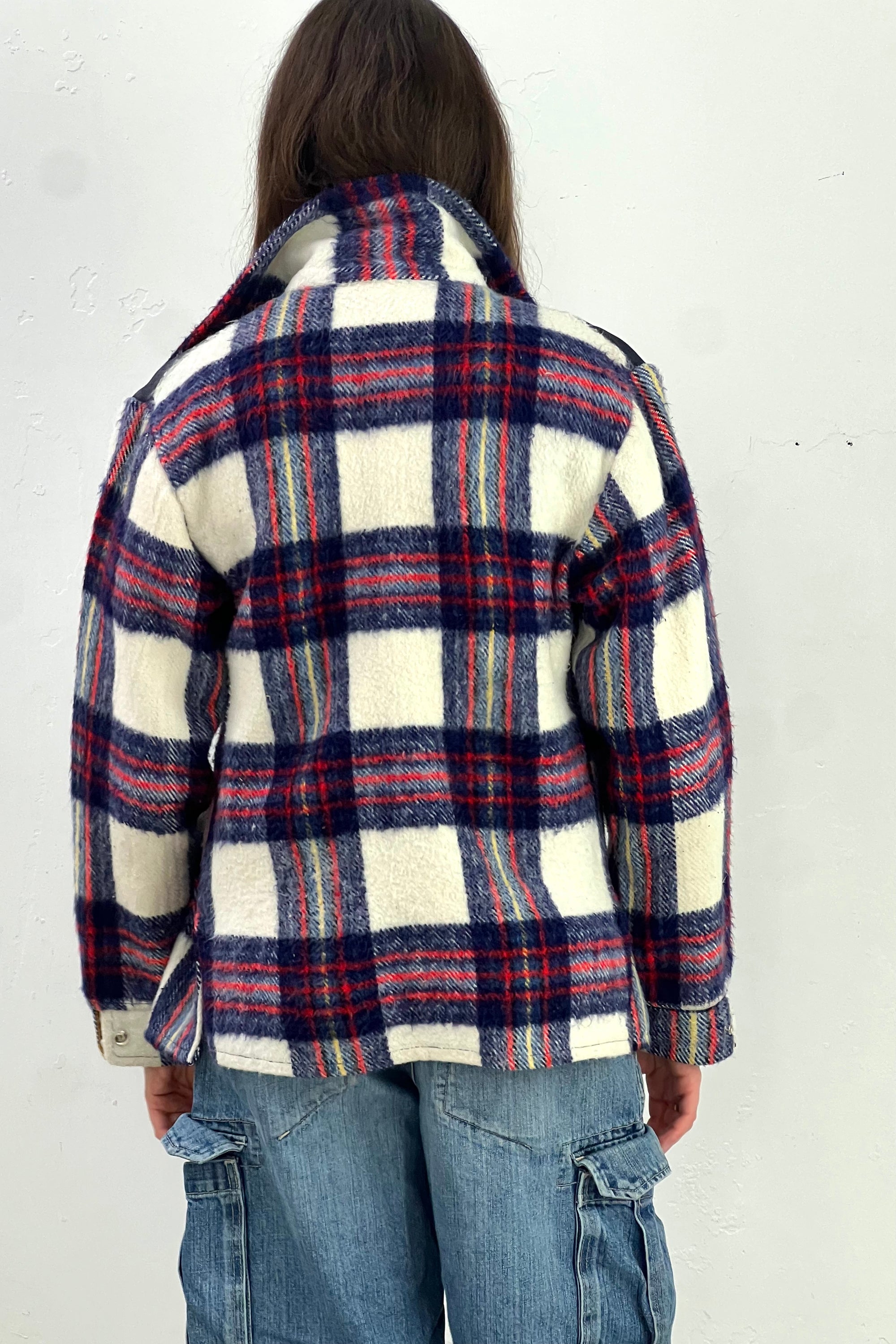 Vintage Suede Trim Plaid Snap Up Jacket Selected by Anna Corinna