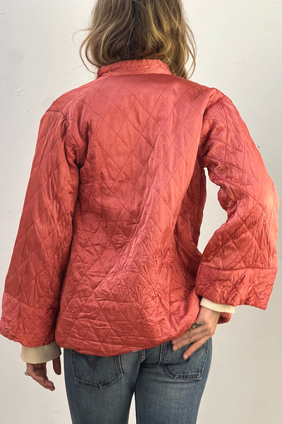 Souvenir Quilted Silky 1950s Hand Embroidered Flowers Japanese Jacket Vintage