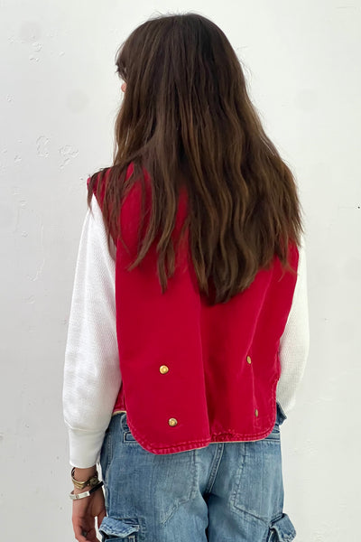 Vintage Thrashed Carter's Vest Reversible, Cotton outer, acrylic fur inside, view 4