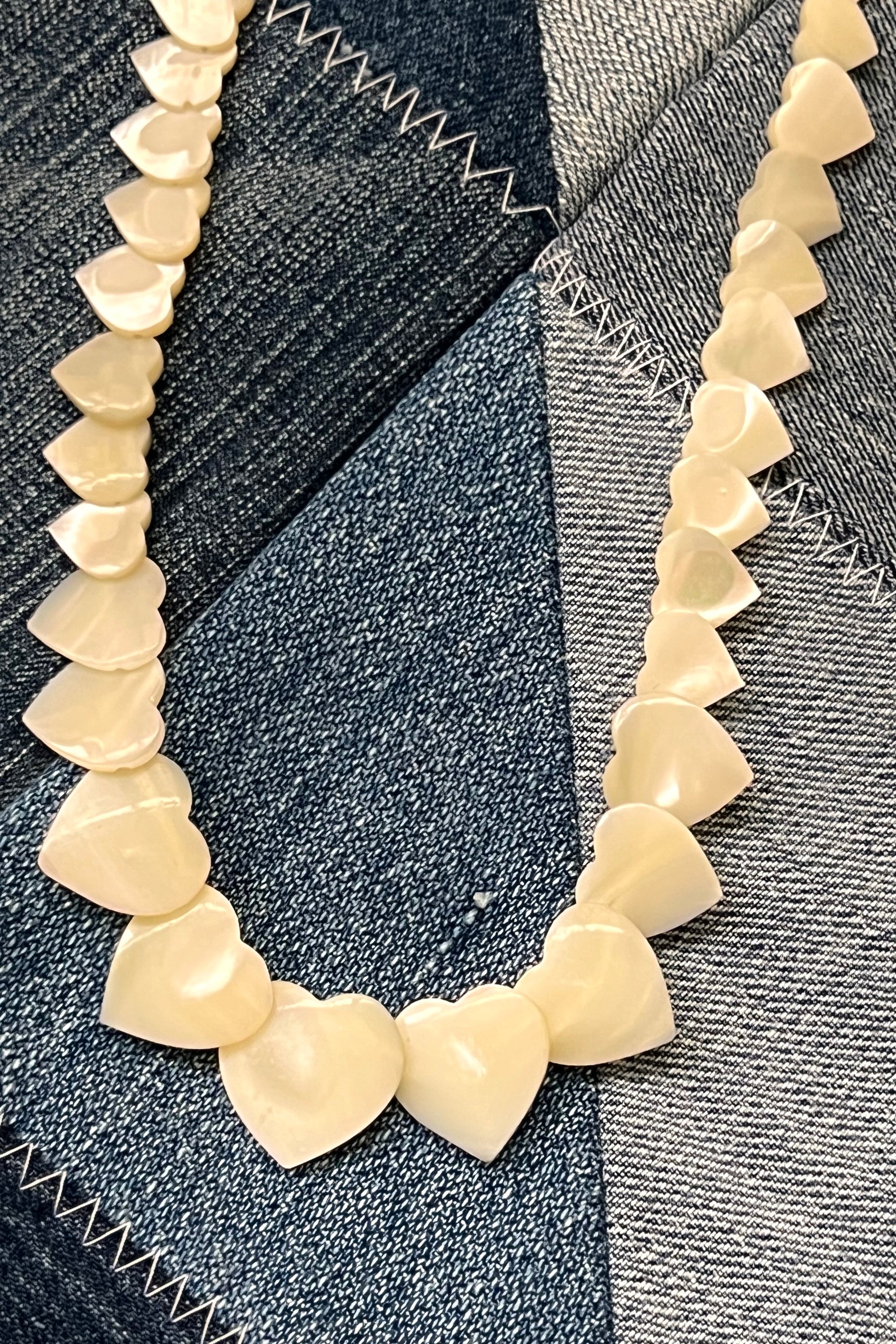 Vintage Hand Carved Mother of Pearl Hearts Necklace  Selected by Anna Corinna