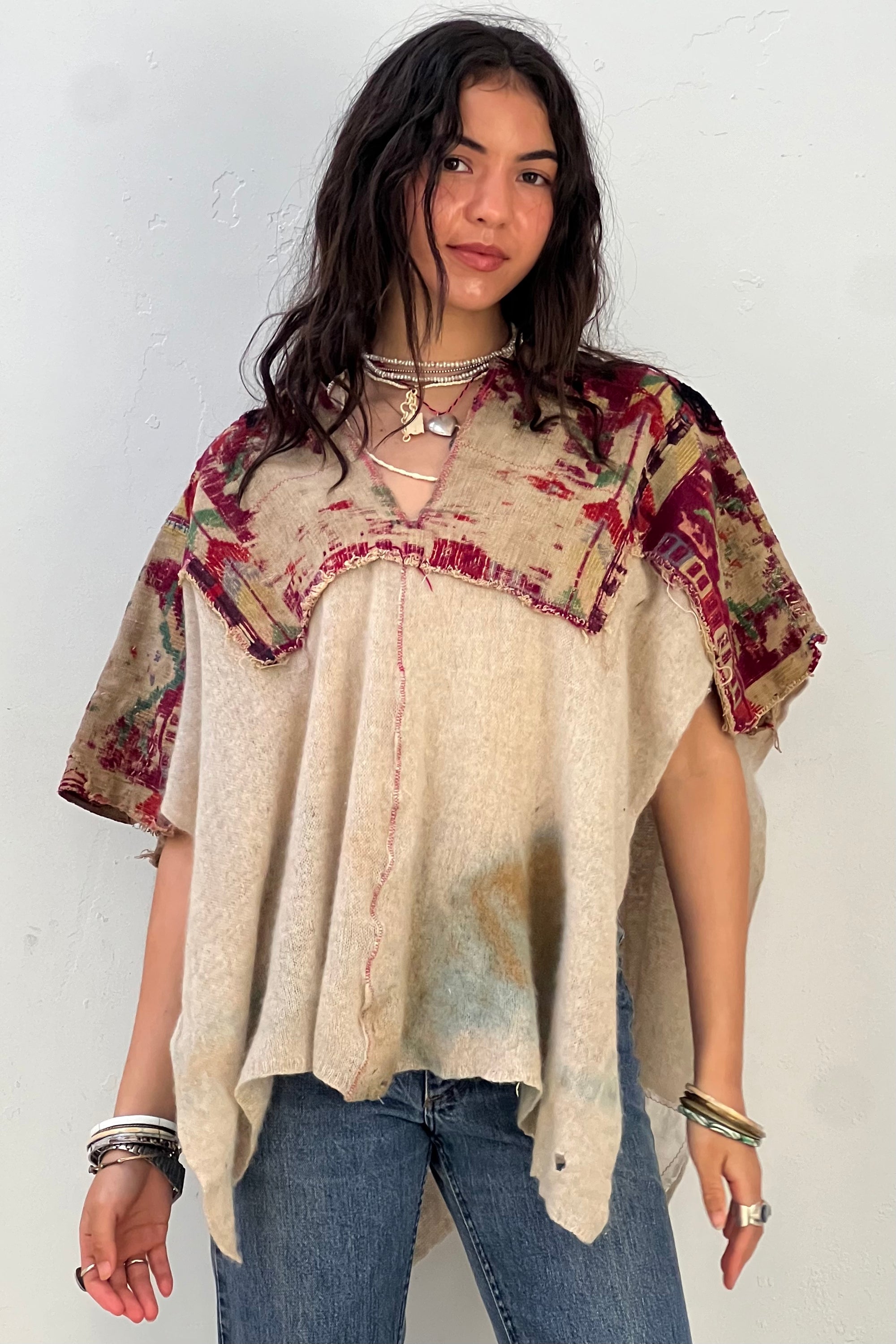 Anna Corinna Reworked Vintage Plaid Wool Poncho Top