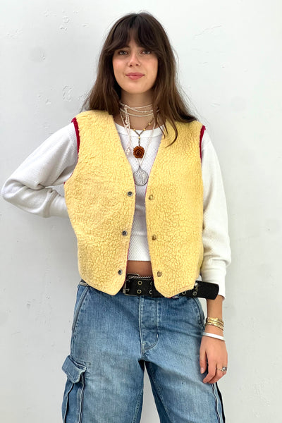 Vintage Thrashed Carter's Vest Reversible, Cotton outer, acrylic fur inside, view 2
