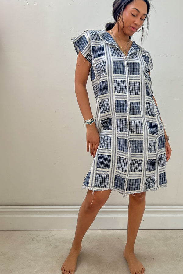 Anna Corinna Reworked Vintage Navy Quilt Smock Dress, Cotton