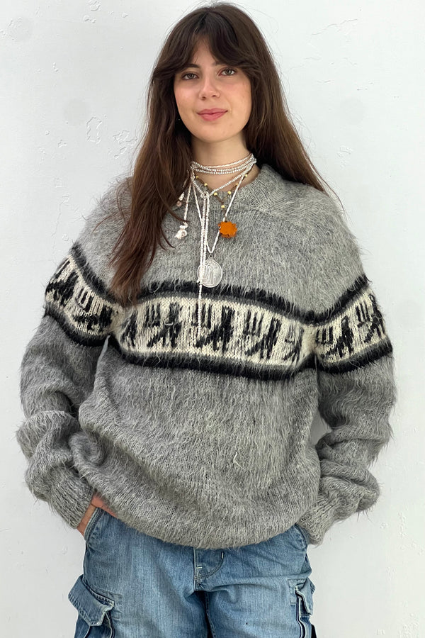 Vintage Alpaca Birds Sweater, Alpaca blend