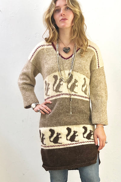 Sweater Dress Wool 2000s Squirrels Cozy Knit Vintage