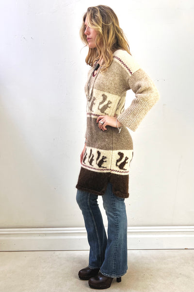 Sweater Dress Wool 2000s Squirrels Cozy Knit Vintage
