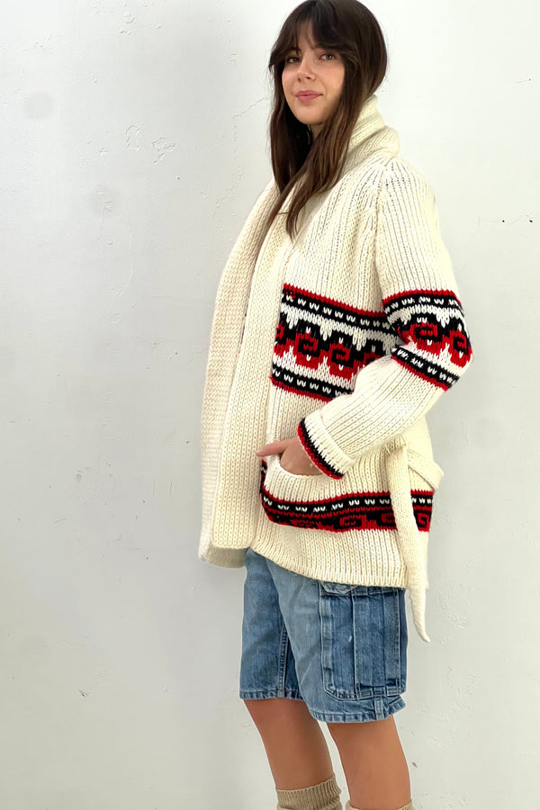 Vintage Hand Knit Belted Sweater, Acrylic