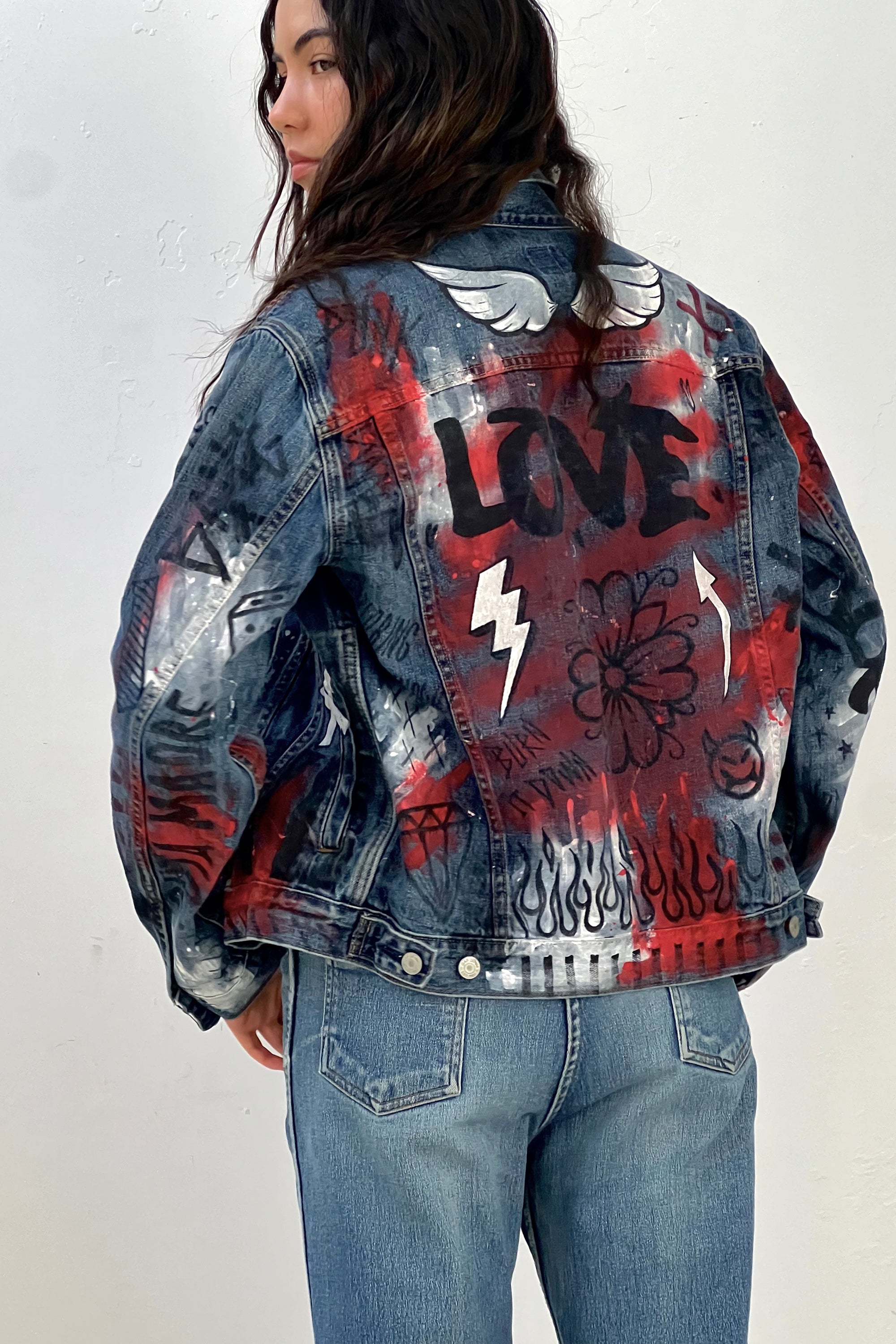 Vintage Graphitti Hand Painted Denim Jean Jacket  Selected by Anna Corinna