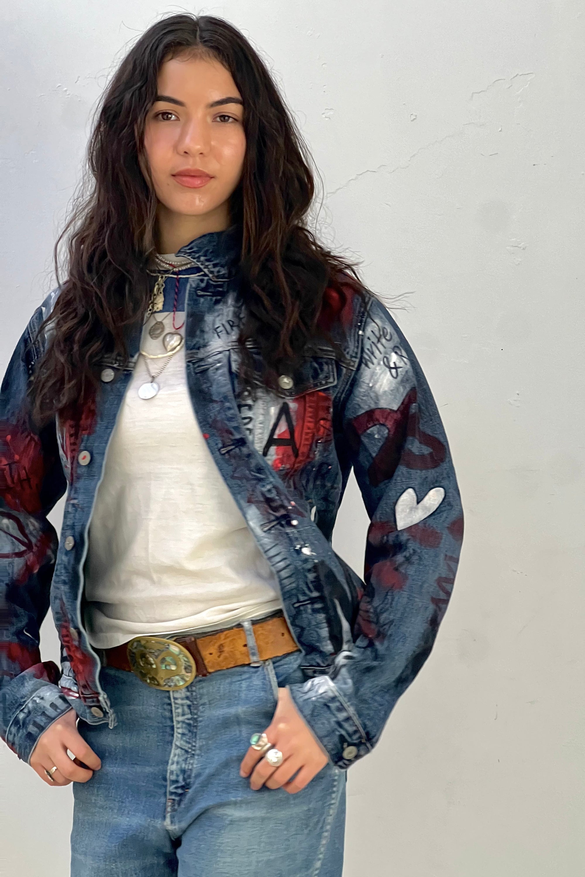 Vintage Graphitti Hand Painted Denim Jean Jacket  Selected by Anna Corinna