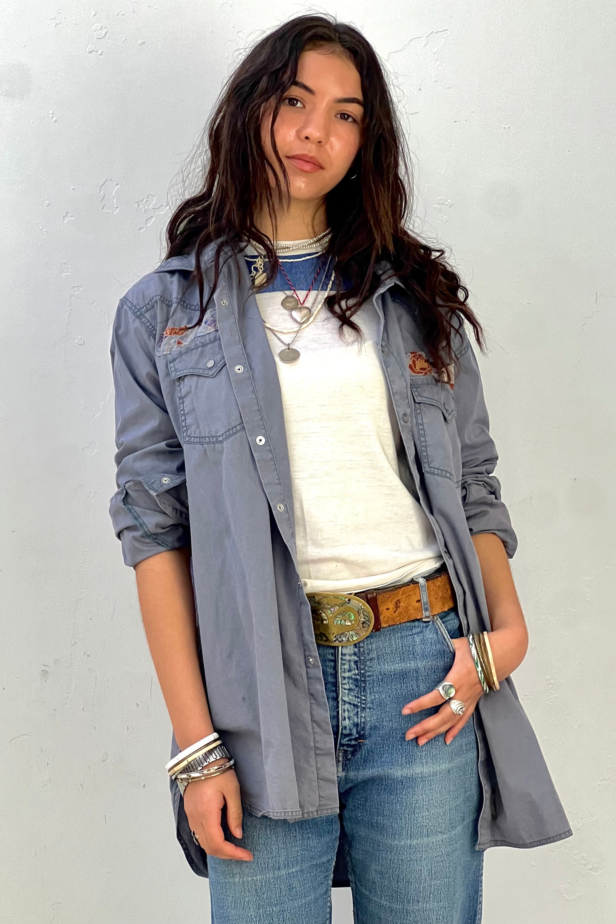 Anna Corinna Reworked Vintage Wrangler Snap Up Patch Shirt