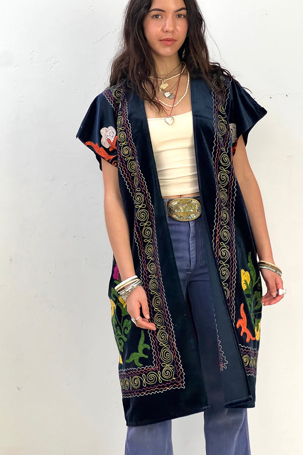 Anna Corinna Reworked Vintage Velvet Embroidered Jacket, Poly blend